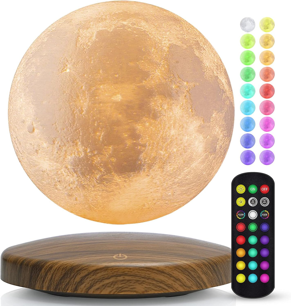 LunaFloat™ 18-Farben RGB-Edition mit Fernbedienung und dunklem Walnuss-Sockel | Troveify