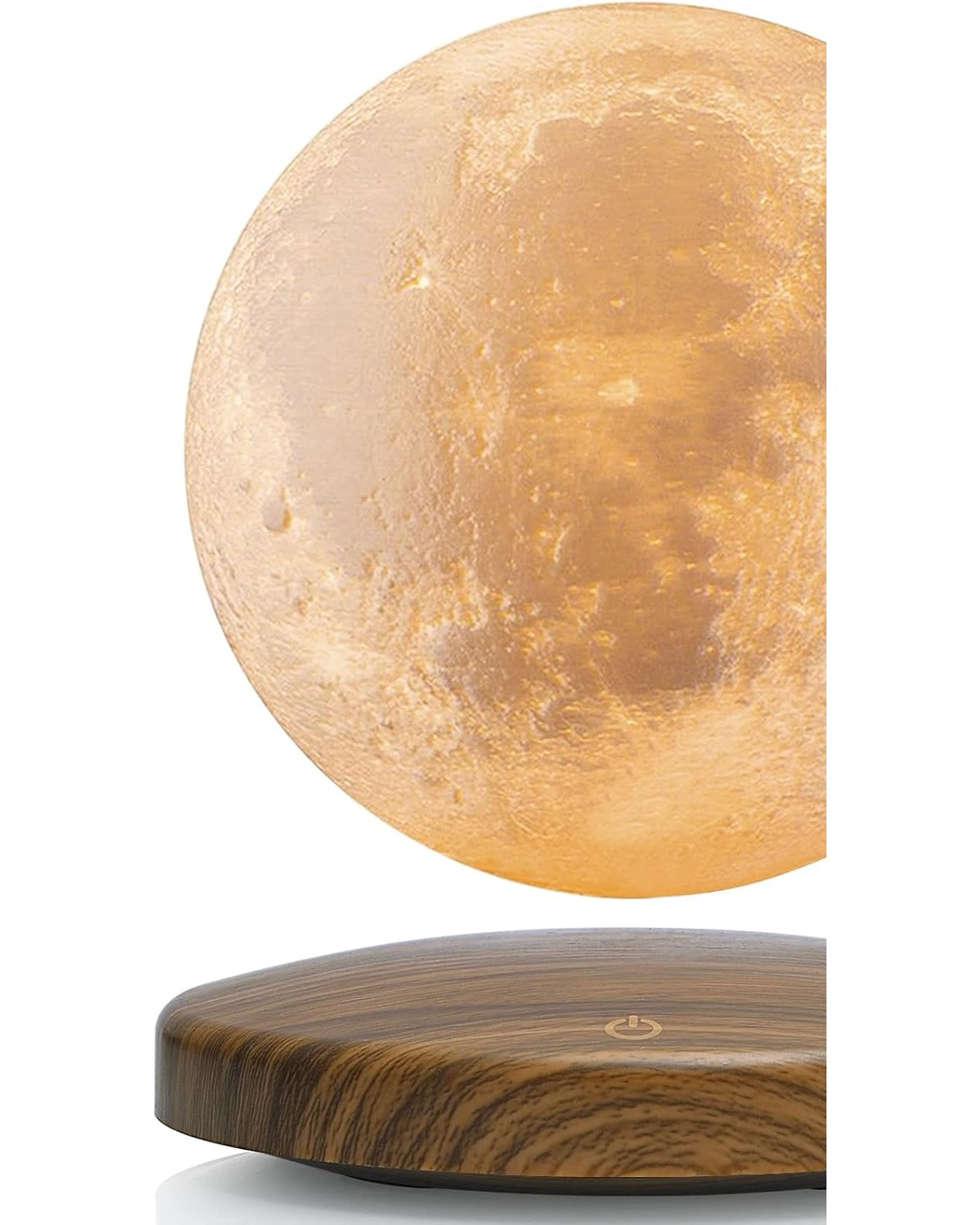 LunaFloat™ Frei schwebende 3D-Mondlampe — Warmes Amber-Licht auf dunklem Walnuss-Sockel | Troveify