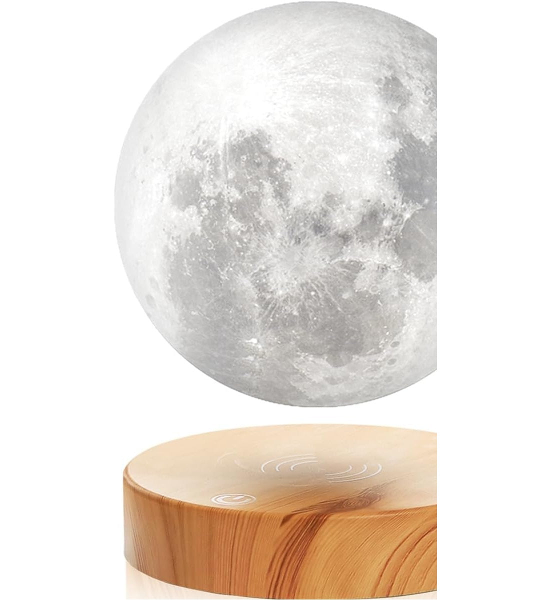 LunaFloat™ Frei schwebende 3D-Mondlampe — Mondweißes Licht auf hellem Natur-Eichen-Sockel | Troveify